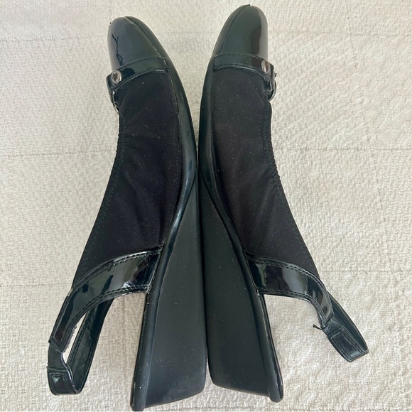 Anne Klein Slingback Wedge Shoes Black Glossy Toe Cap Comfort Davy size 8 - Picture 8 of 14